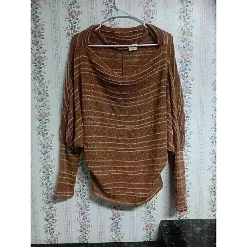 Blue Buttercup Cowl Neck Long Sleeve Striped Blouse Knitted Size S Oversized